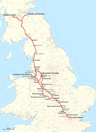 West Coast Main Line op de kaart