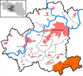 Ligging Wettaburg in de gemeente Naumburg
