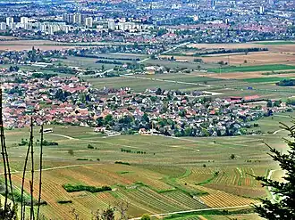 Gezicht op Wettolsheim, op de achtergrond Colmar