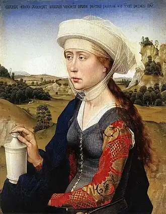 Maria Magdalena, rechtervleugel van het Braque-triptiek, ca. 1452-1453, Louvre, Parijs