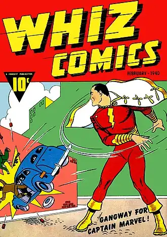 Captain Marvel op de cover van Whiz Comics
