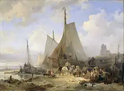 Vissersschepen op het strand, 1835, Rijksmuseum
