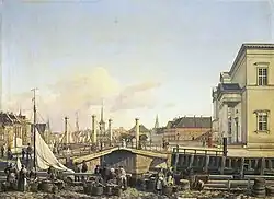 Højbro med udsigt til Slotsholmen Højbro Plads met Slotsholmen in de achtergrond, 1839, Københavns Museum