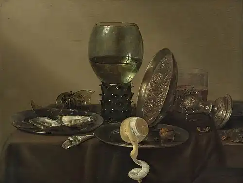 Stilleven met oesters, roemer, citroen en een zilveren pronkschaal, 1634, Museum Boijmans van Beuningen, Rotterdam (aangekocht uit de collectie van Wolter Gockinga)