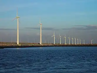 Windmolens op de rechterhavendam.