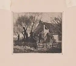 Woning met knotwilgen (ets)