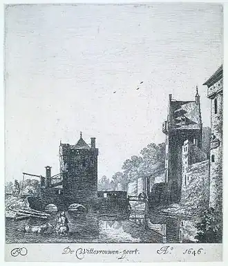 De voormalige Wittevrouwenpoort in 1646 afgebeeld door Herman Saftleven.