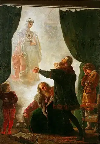 Pan Twardowski roept de geest van Barbara Radziwiłł op, door Wojciech Gerson, 1886