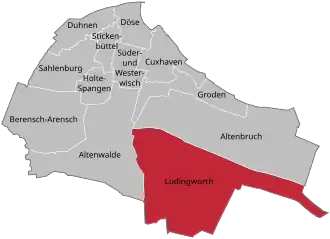 Ligging Lüdingworth in de gemeente Cuxhaven