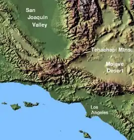 Kaart van Tehachapi Mountains