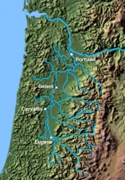 Kaartje van de Willamette Valley