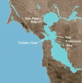 Ligging van de San Pablo Bay ten opzichte van de San Francisco Bay