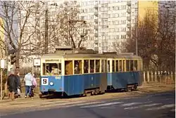 Traditionele Konstal N trams waarvan er vele voor Poolse trambedrijven zijn gebouwd. 1989.