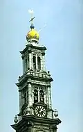 De Westertoren met de (nog gele) Keizerskroon. Foto:&nbsp;bmz.amsterdam.nl.