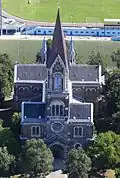 De grote kerk vanuit de lucht