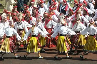 Esten in traditionele kledij op een dansfestival in Talinn