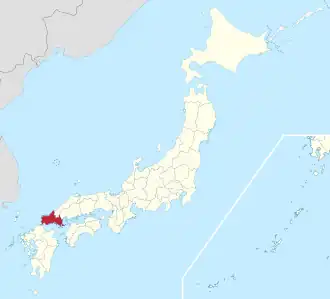 Kaart van Japan met Yamaguchi gemarkeerd