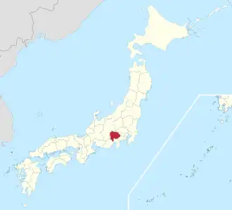 Kaart van Japan met Yamanashi gemarkeerd