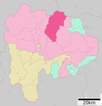 Situering van Yamanashi in de prefectuur Yamanashi