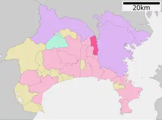 Situering van Yamato in de prefectuur Kanagawa