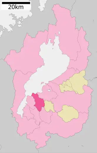 Situering van Yasu in de prefectuur Shiga