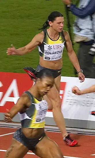 Jevgenia Poljakova tijdens de Weltklasse in Zürich in 2007