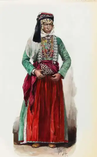 Koerdische vrouw uit Georgië in traditionele Jezidi kleding, c. 1920