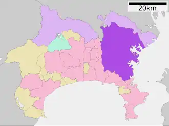Situering van Yokohama in de prefectuur Kanagawa