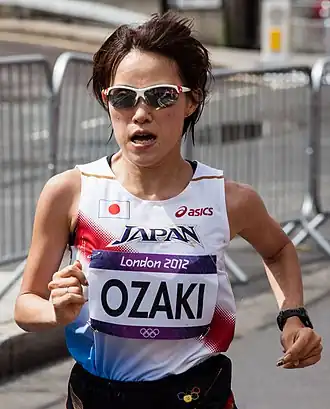 Yoshimi Ozaki tijdens de olympische marathon in 2012, Londen.