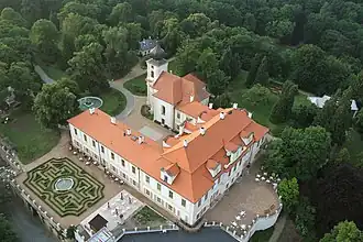 Slot Loučeň gezien vanuit de lucht.
