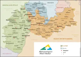 Kaart van Metropoolregio Rijn-Neckar