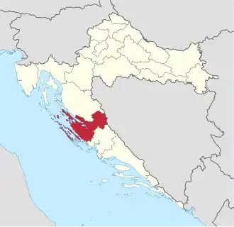 Locatie van provincie Zadar in Kroatië