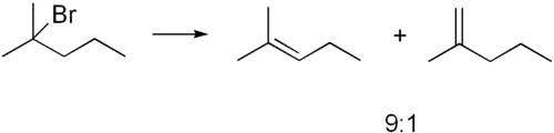 Dehydrobromering van 2-broom-2-methylpentaan.