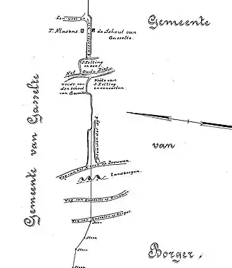 Het Drouwenerzand als zandheuvels ingetekend op een kaartje uit 1813