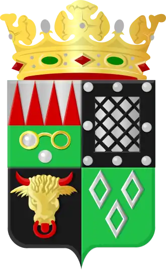 Wapen van Zeevang, heeft ook de bril. De kop is van het wapen van Warder