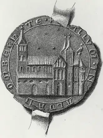 De kruiskerk op het zegel van het Wold-Oldambt dat ten minste vanaf 1347 in gebruik was