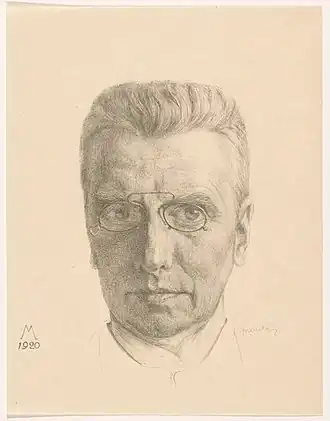 Lithografie van S. Moulijn (1920) zelfportret