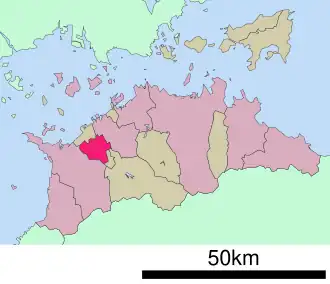 Situering van Zentsuji in de prefectuur Kagawa