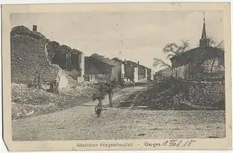 Het verwoeste Cierges-sous-Montfaucon na de Eerste Wereldoorlog (1918)