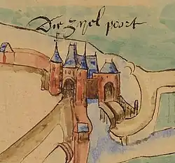 Fragmenten van de kaarten van Pieter Sluyter (circa 1355) en Joan Blaeu (1649)