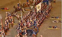 Een met tinnen soldaatjes nagebootste veldslag