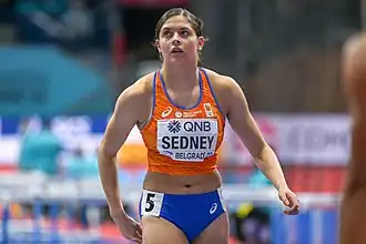 Zoë Sedney tijdens de WK indoor van 2022 in Belgrado.