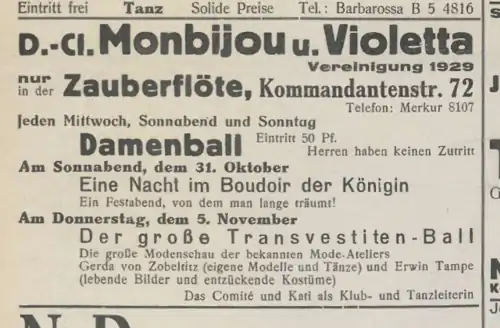Reclame voor Monbijou en Violetta in Die Freundin (1931)