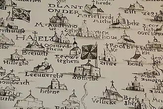 Vlag met het oude wapenschild op de Charte van Vlaendren (Pieter van der Beke, 1538)