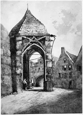 Aquarel van de zuid-portaal van de Grote of Sint-Stevenskerk in Nijmegen (ca. 1910)