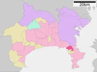 Situering van Zushi in de prefectuur Kanagawa