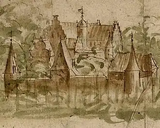 Schets van kasteel Zwanenburg door Nicolaes van Geelkercken