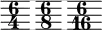  << \relative { \omit Staff.Clef \override Staff.BarLine.color = #white \override Staff.BarLine.hair-thickness = #8 \time 6/4 \set Timing.measureLength = #(ly:make-moment 1/8) s8 \time 6/8 \set Timing.measureLength = #(ly:make-moment 1/8) s8 \time 6/16 \set Timing.measureLength = #(ly:make-moment 1/8) s8 \bar "" } >> 