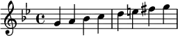  \relative c'' { \clef treble\key g \minor g a bes c | d e fis g } 