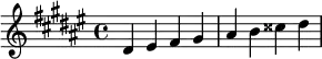  \relative c' { \clef treble\key dis \minor dis eis fis gis | ais b cisis dis } 